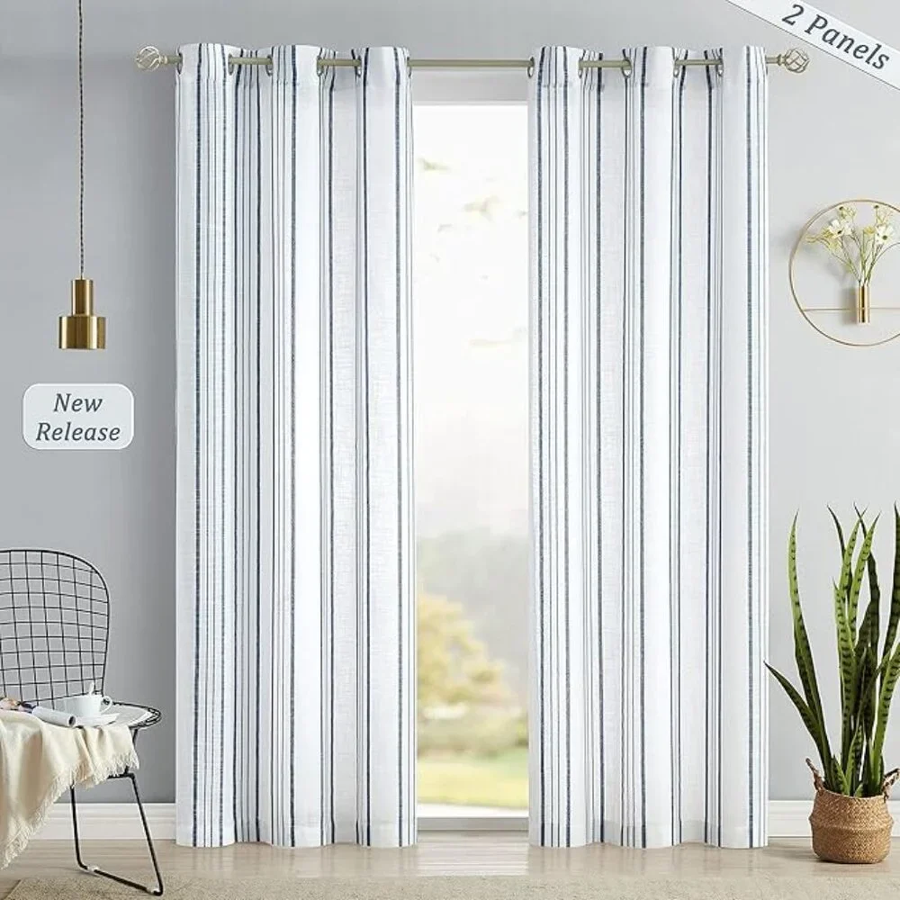 SXZJTEX Blue & White Striped Cafe Curtains | 84